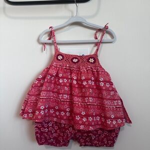 Vintage Y2K Koala Kids 6/9 months Coral Floral Crochet Romper